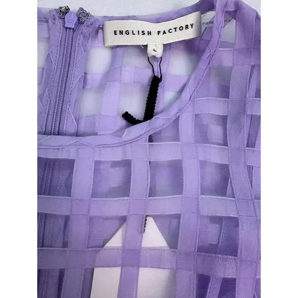 NWT English Factory Sheer Windowpane Puff Sleeve Top Lilac Size L - Picture 9 of 13